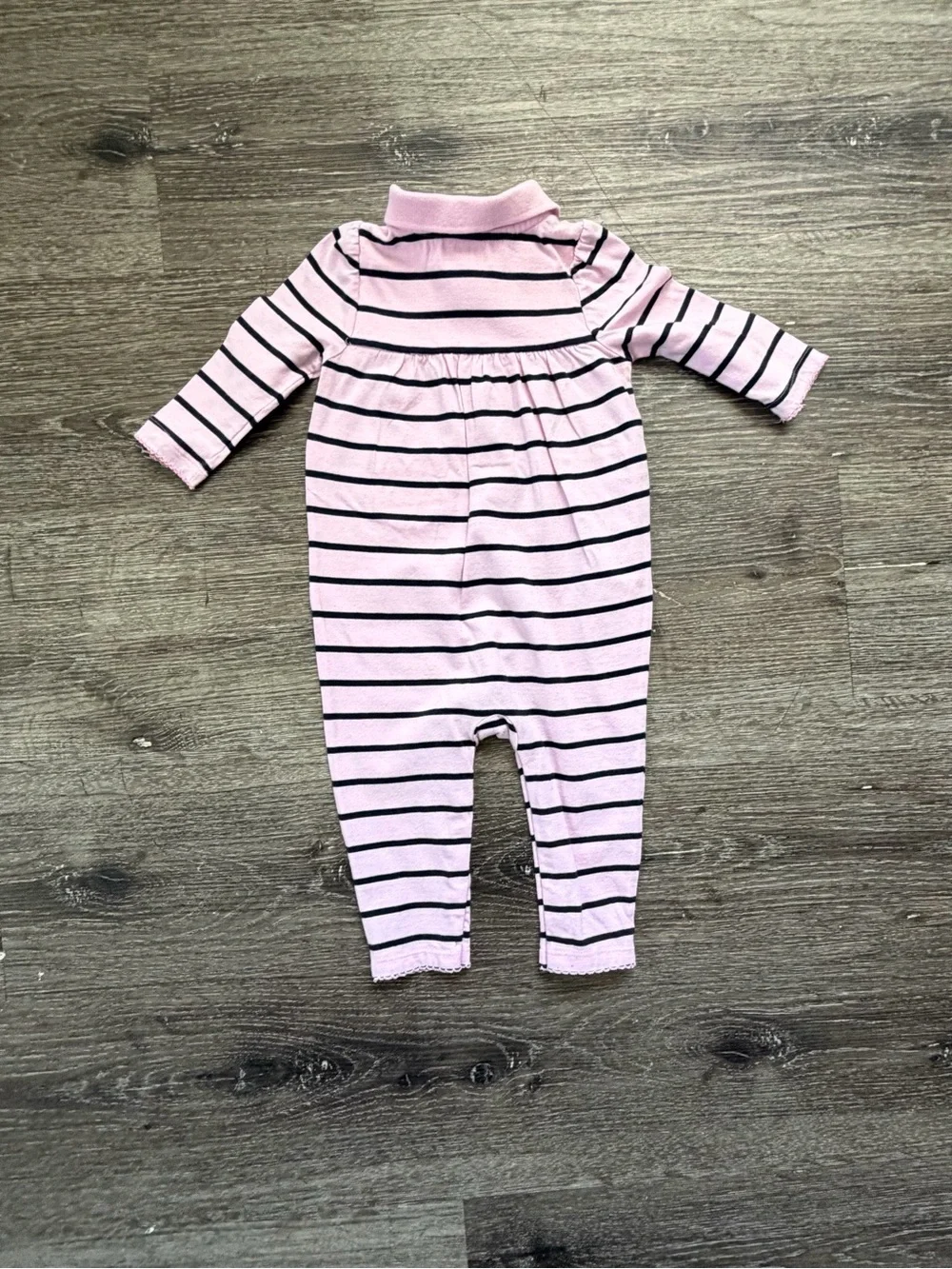 Ralph Lauren Light Pink & Navy Striped Polo-Style Footie